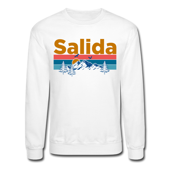 Salida, Colorado Sweatshirt - Retro Mountain & Birds Salida Crewneck Sweatshirt - white