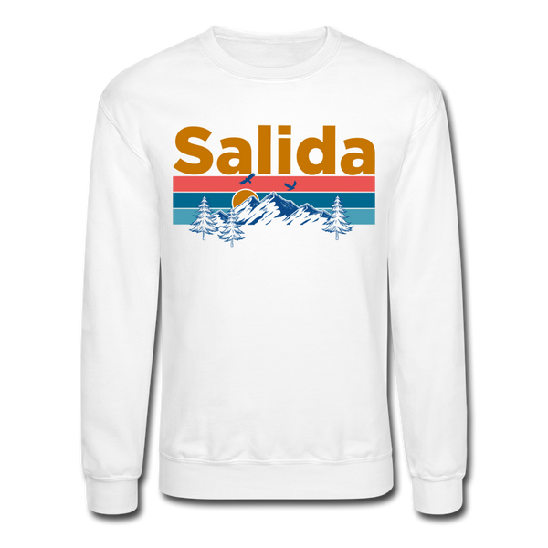 Salida, Colorado Sweatshirt - Retro Mountain & Birds Salida Crewneck Sweatshirt - white