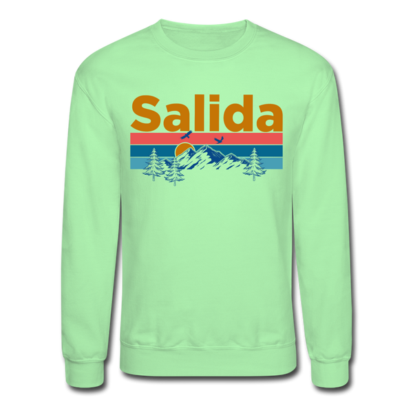 Salida, Colorado Sweatshirt - Retro Mountain & Birds Salida Crewneck Sweatshirt - lime