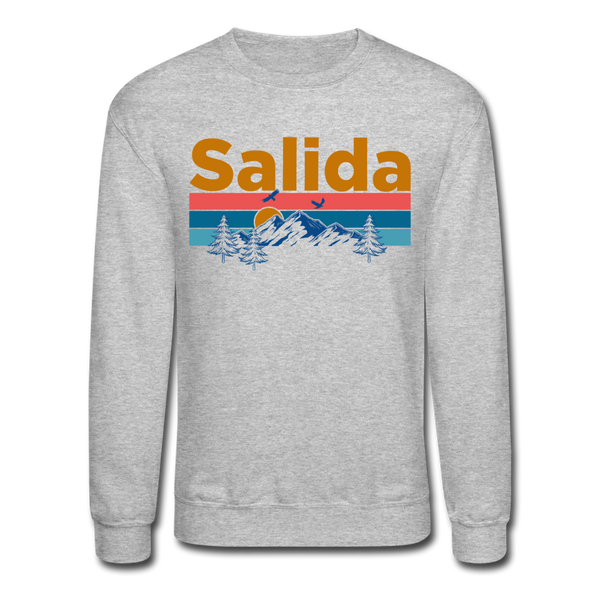 Salida, Colorado Sweatshirt - Retro Mountain & Birds Salida Crewneck Sweatshirt - heather gray