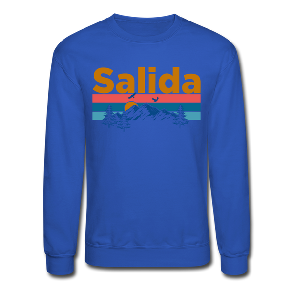 Salida, Colorado Sweatshirt - Retro Mountain & Birds Salida Crewneck Sweatshirt - royal blue