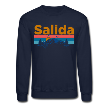Salida, Colorado Sweatshirt - Retro Mountain & Birds Salida Crewneck Sweatshirt - navy