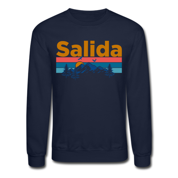 Salida, Colorado Sweatshirt - Retro Mountain & Birds Salida Crewneck Sweatshirt - navy
