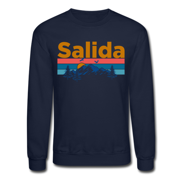 Salida, Colorado Sweatshirt - Retro Mountain & Birds Salida Crewneck Sweatshirt - navy