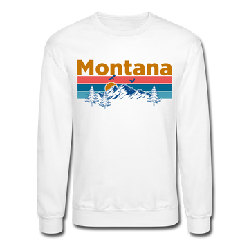 Montana Sweatshirt - Retro Mountain & Birds Montana Crewneck Sweatshirt - white