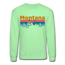 Montana Sweatshirt - Retro Mountain & Birds Montana Crewneck Sweatshirt - lime