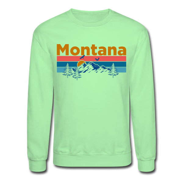 Montana Sweatshirt - Retro Mountain & Birds Montana Crewneck Sweatshirt - lime