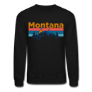 Montana Sweatshirt - Retro Mountain & Birds Montana Crewneck Sweatshirt - black