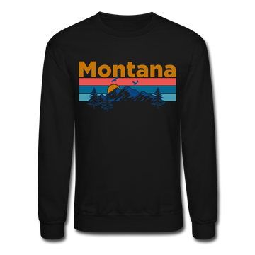 Montana Sweatshirt - Retro Mountain & Birds Montana Crewneck Sweatshirt - black