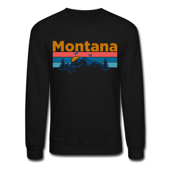 Montana Sweatshirt - Retro Mountain & Birds Montana Crewneck Sweatshirt - black