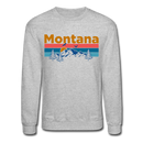 Montana Sweatshirt - Retro Mountain & Birds Montana Crewneck Sweatshirt - heather gray