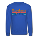 Montana Sweatshirt - Retro Mountain & Birds Montana Crewneck Sweatshirt - royal blue