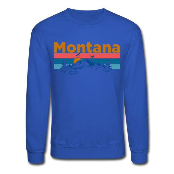 Montana Sweatshirt - Retro Mountain & Birds Montana Crewneck Sweatshirt - royal blue