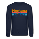 Montana Sweatshirt - Retro Mountain & Birds Montana Crewneck Sweatshirt - navy