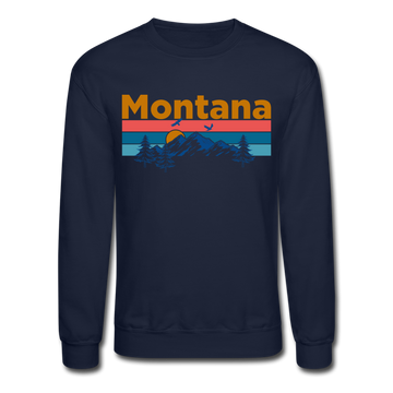 Montana Sweatshirt - Retro Mountain & Birds Montana Crewneck Sweatshirt - navy