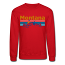 Montana Sweatshirt - Retro Mountain & Birds Montana Crewneck Sweatshirt - red