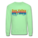 Sun Valley, Idaho Sweatshirt - Retro Mountain & Birds Sun Valley Crewneck Sweatshirt - lime