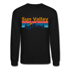 Sun Valley, Idaho Sweatshirt - Retro Mountain & Birds Sun Valley Crewneck Sweatshirt - black