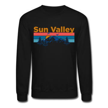 Sun Valley, Idaho Sweatshirt - Retro Mountain & Birds Sun Valley Crewneck Sweatshirt - black