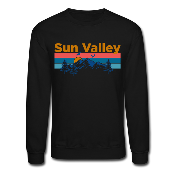 Sun Valley, Idaho Sweatshirt - Retro Mountain & Birds Sun Valley Crewneck Sweatshirt - black