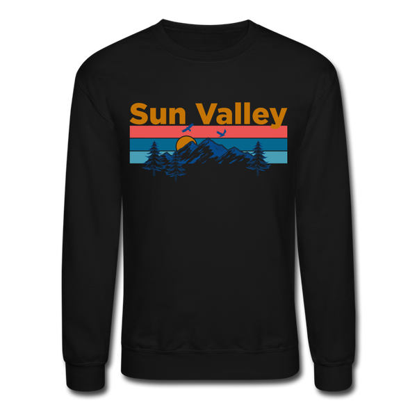 Sun Valley, Idaho Sweatshirt - Retro Mountain & Birds Sun Valley Crewneck Sweatshirt - black