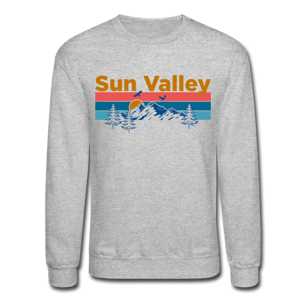 Sun Valley, Idaho Sweatshirt - Retro Mountain & Birds Sun Valley Crewneck Sweatshirt - heather gray