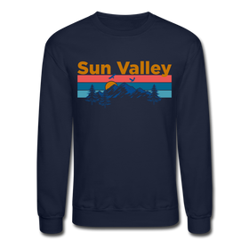 Sun Valley, Idaho Sweatshirt - Retro Mountain & Birds Sun Valley Crewneck Sweatshirt - navy