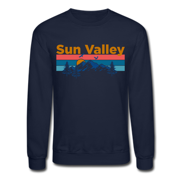 Sun Valley, Idaho Sweatshirt - Retro Mountain & Birds Sun Valley Crewneck Sweatshirt - navy