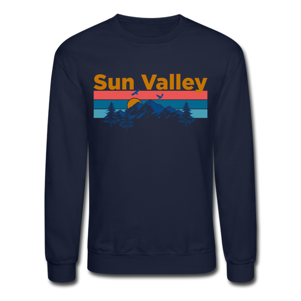 Sun Valley, Idaho Sweatshirt - Retro Mountain & Birds Sun Valley Crewneck Sweatshirt - navy