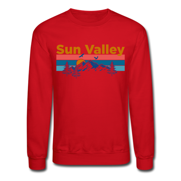 Sun Valley, Idaho Sweatshirt - Retro Mountain & Birds Sun Valley Crewneck Sweatshirt - red