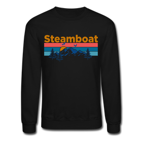 Steamboat, Colorado Sweatshirt - Retro Mountain & Birds Steamboat Crewneck Sweatshirt - black