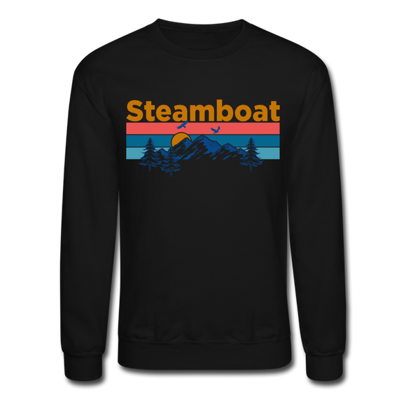 Steamboat, Colorado Sweatshirt - Retro Mountain & Birds Steamboat Crewneck Sweatshirt - black