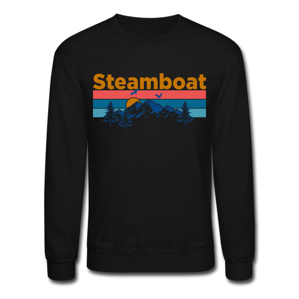 Steamboat, Colorado Sweatshirt - Retro Mountain & Birds Steamboat Crewneck Sweatshirt - black