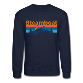 Steamboat, Colorado Sweatshirt - Retro Mountain & Birds Steamboat Crewneck Sweatshirt - navy