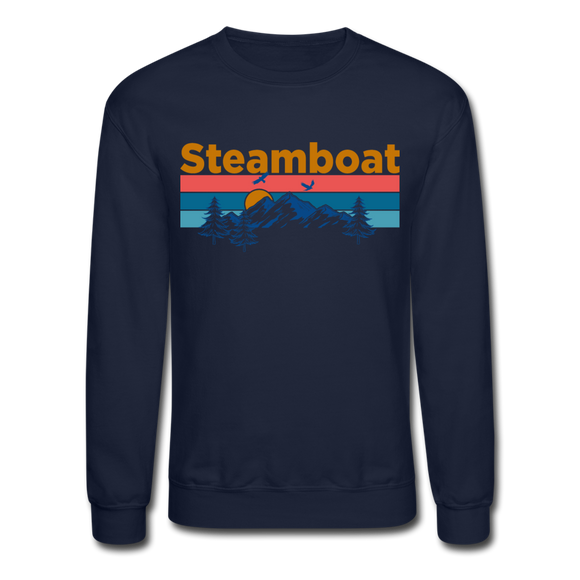 Steamboat, Colorado Sweatshirt - Retro Mountain & Birds Steamboat Crewneck Sweatshirt - navy