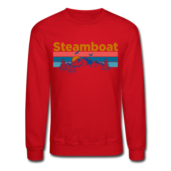 Steamboat, Colorado Sweatshirt - Retro Mountain & Birds Steamboat Crewneck Sweatshirt - red