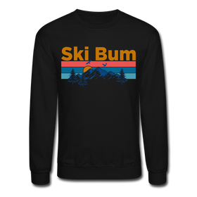 Ski Bum Sweatshirt - Retro Mountain & Birds Ski Bum Crewneck Sweatshirt - black