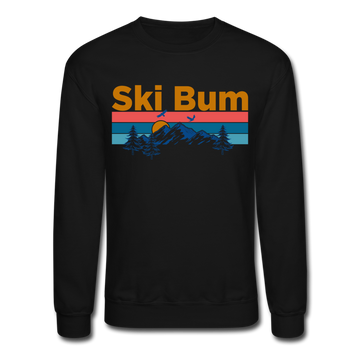 Ski Bum Sweatshirt - Retro Mountain & Birds Ski Bum Crewneck Sweatshirt - black