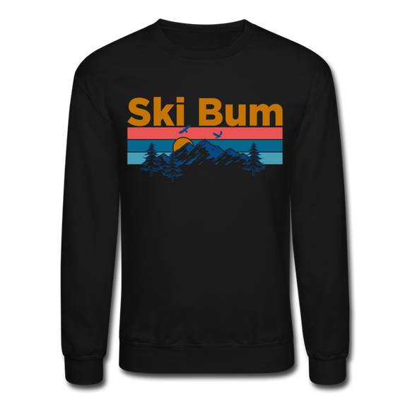 Ski Bum Sweatshirt - Retro Mountain & Birds Ski Bum Crewneck Sweatshirt - black