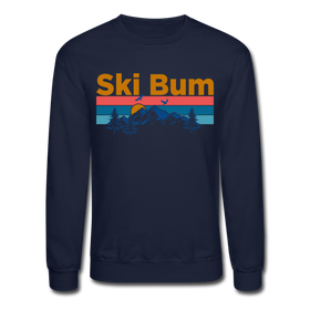 Ski Bum Sweatshirt - Retro Mountain & Birds Ski Bum Crewneck Sweatshirt - navy