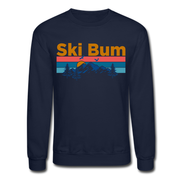 Ski Bum Sweatshirt - Retro Mountain & Birds Ski Bum Crewneck Sweatshirt - navy