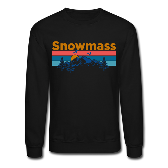 Snowmass, Colorado Sweatshirt - Retro Mountain & Birds Snowmass Crewneck Sweatshirt - black