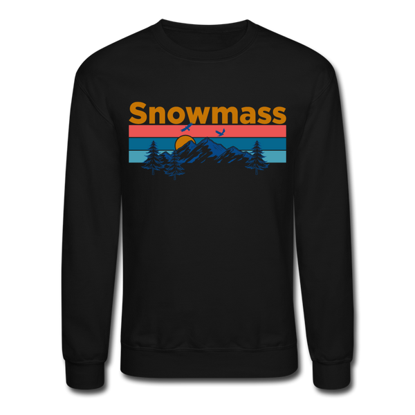 Snowmass, Colorado Sweatshirt - Retro Mountain & Birds Snowmass Crewneck Sweatshirt - black