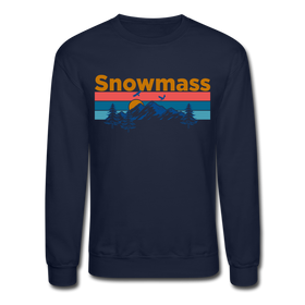 Snowmass, Colorado Sweatshirt - Retro Mountain & Birds Snowmass Crewneck Sweatshirt - navy