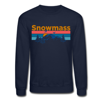 Snowmass, Colorado Sweatshirt - Retro Mountain & Birds Snowmass Crewneck Sweatshirt - navy