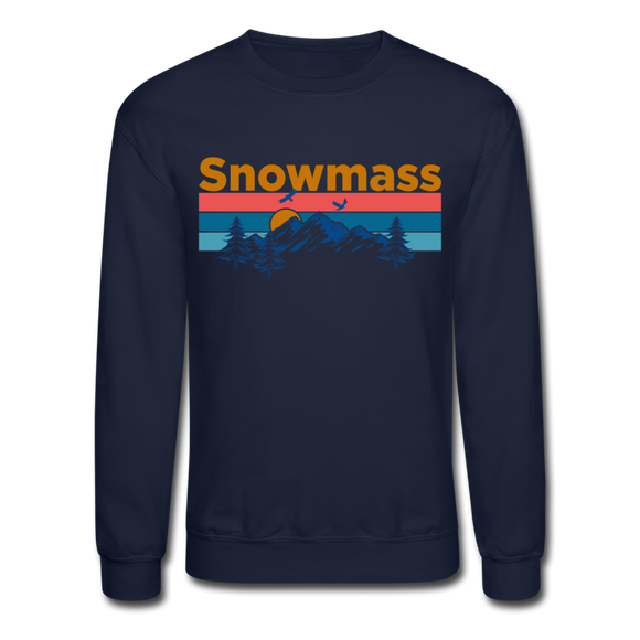 Snowmass, Colorado Sweatshirt - Retro Mountain & Birds Snowmass Crewneck Sweatshirt - navy