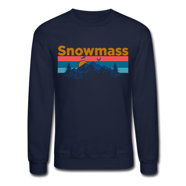 Snowmass, Colorado Sweatshirt - Retro Mountain & Birds Snowmass Crewneck Sweatshirt - navy
