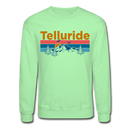 Telluride, Colorado Sweatshirt - Retro Mountain & Birds Telluride Crewneck Sweatshirt - lime