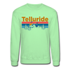 Telluride, Colorado Sweatshirt - Retro Mountain & Birds Telluride Crewneck Sweatshirt - lime