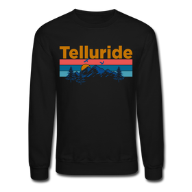 Telluride, Colorado Sweatshirt - Retro Mountain & Birds Telluride Crewneck Sweatshirt - black